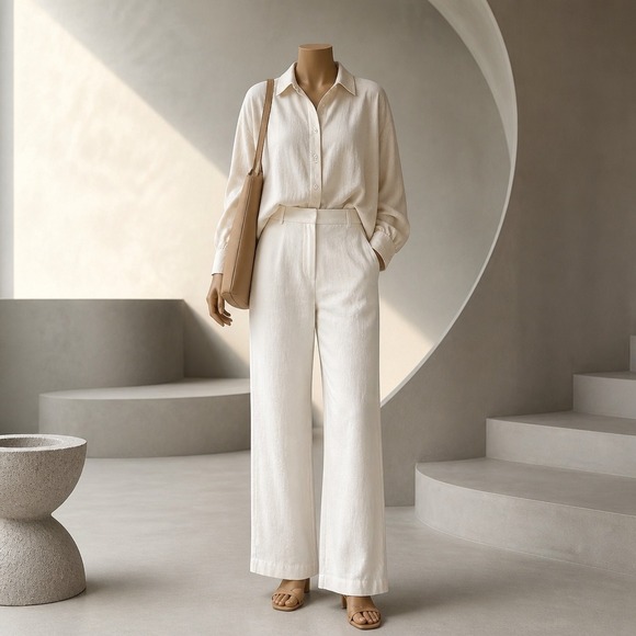 Lafayette 148 New York Pants - Lafayette 148 New York White Linen Wide Leg Trousers Pants Womens